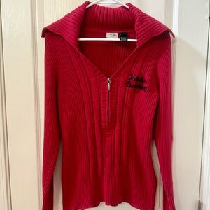 Harley-Davidson Women’s Red Ribbed Sweater Size Large | Zip Neck Logo Pullover